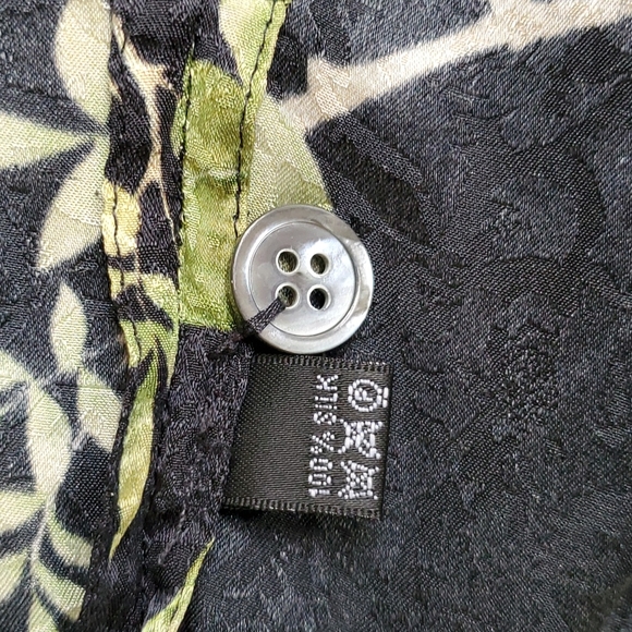 Vintage Signed Jim Thompson Botanical Butterfly Print Black Silk Blouse Size 8 - Picture 9 of 13